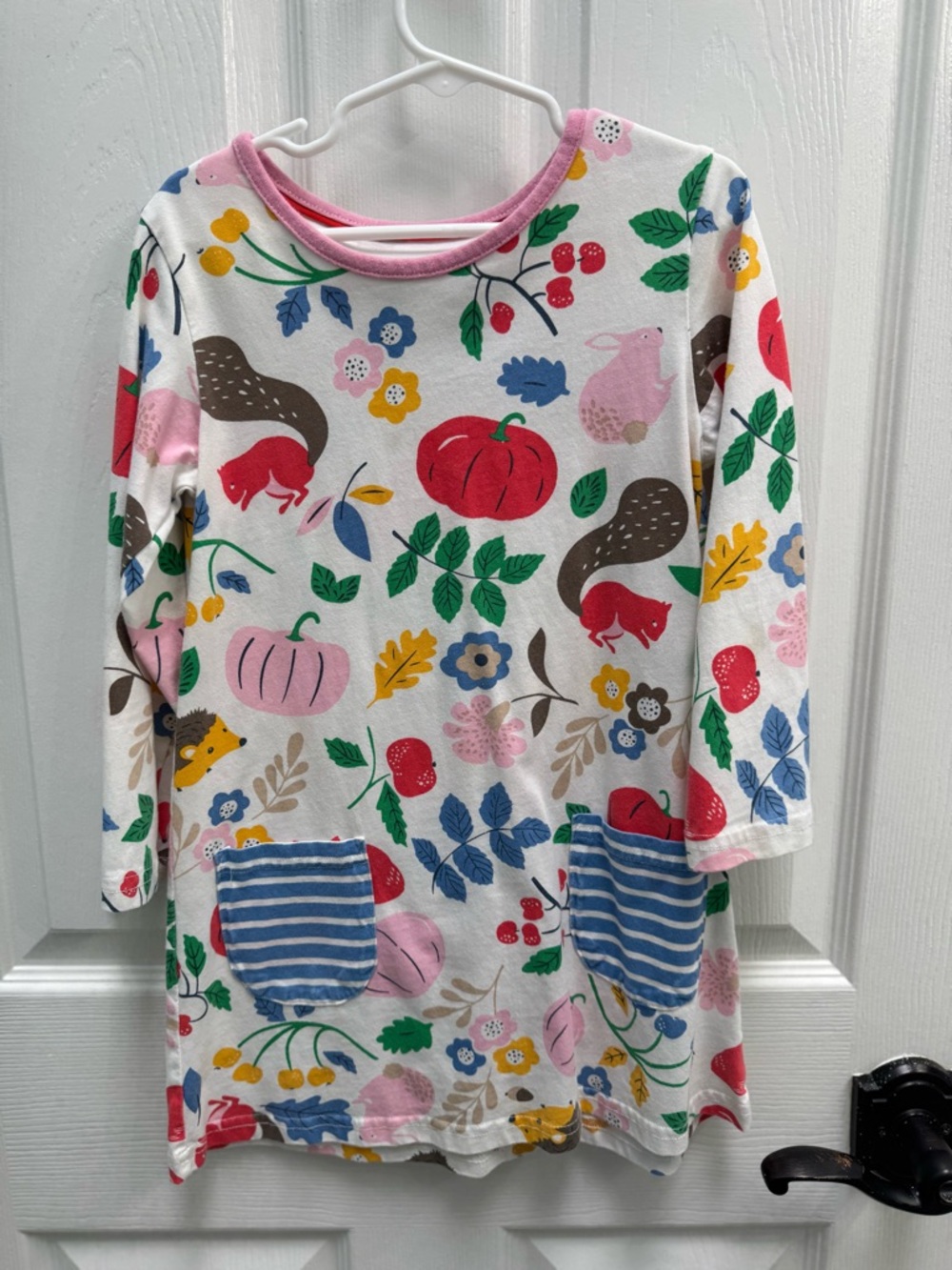 Girls' Long Sleeve Autumn Print Tunic with Striped Pockets